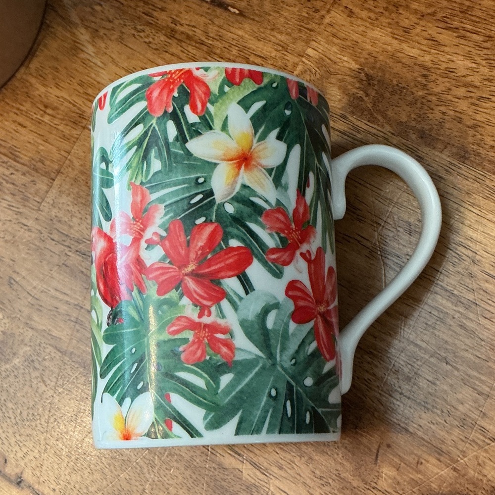 Godinger Tropical Floral Ceramic Mug - Red, Green, White